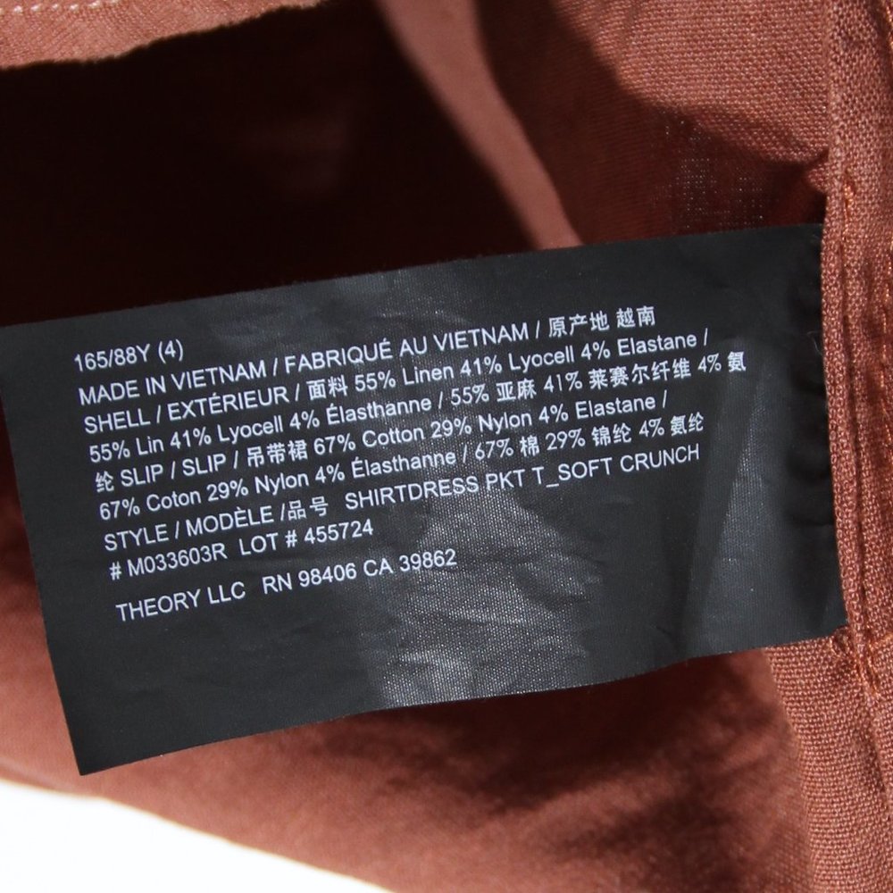 Theory Short Sleeve Shirtdress Linen Terracotta Soft Crunch Burnt Orange Size 4 - Picture 16 of 16